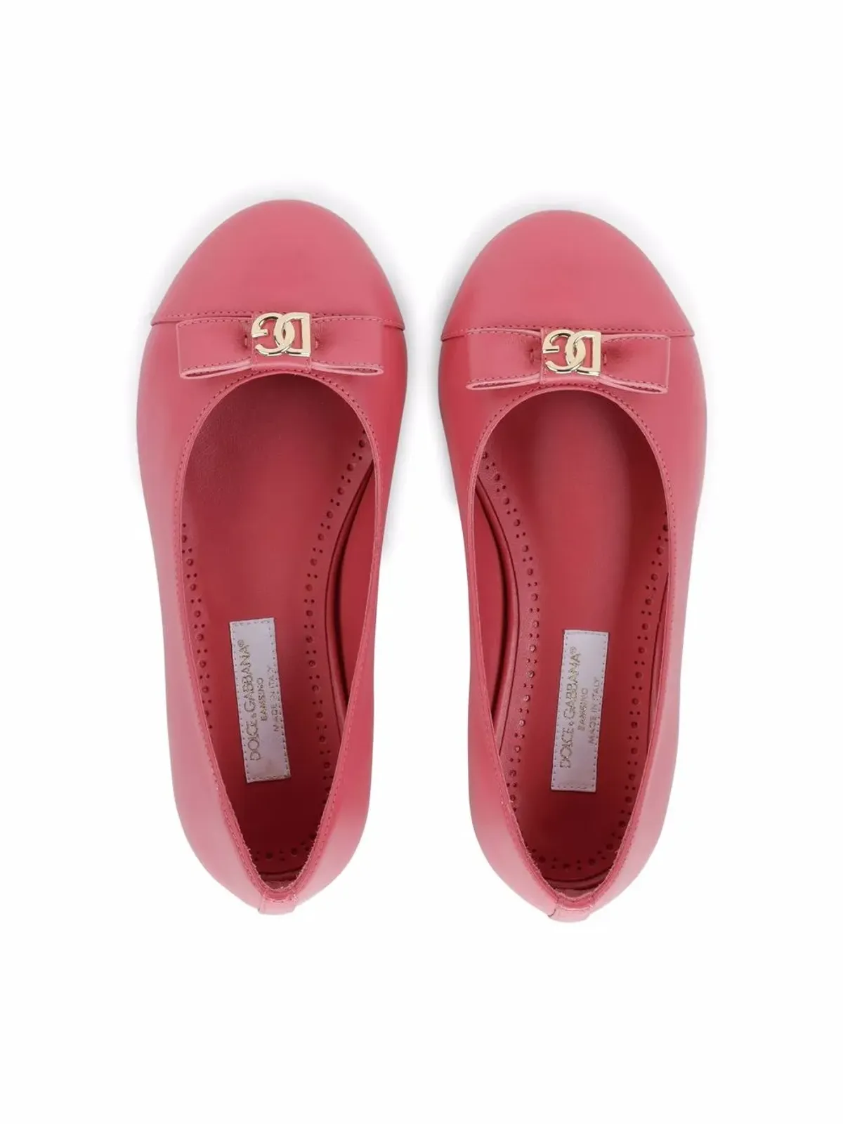 Dolce & Gabbana Kids ロゴ入りボウ付きレザーバレリーナパンプス - ピンク - 画像4