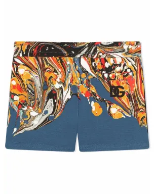 Dolce & Gabbana Kids マーブル柄コットン トラックショーツ - ブルー - サムネイル2