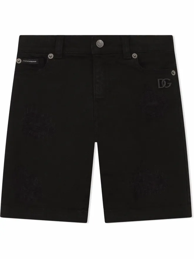 Dolce & Gabbana Kids Dolce & Gabbana Kids ダメージ加工デニムショーツ ブラックの商品画像