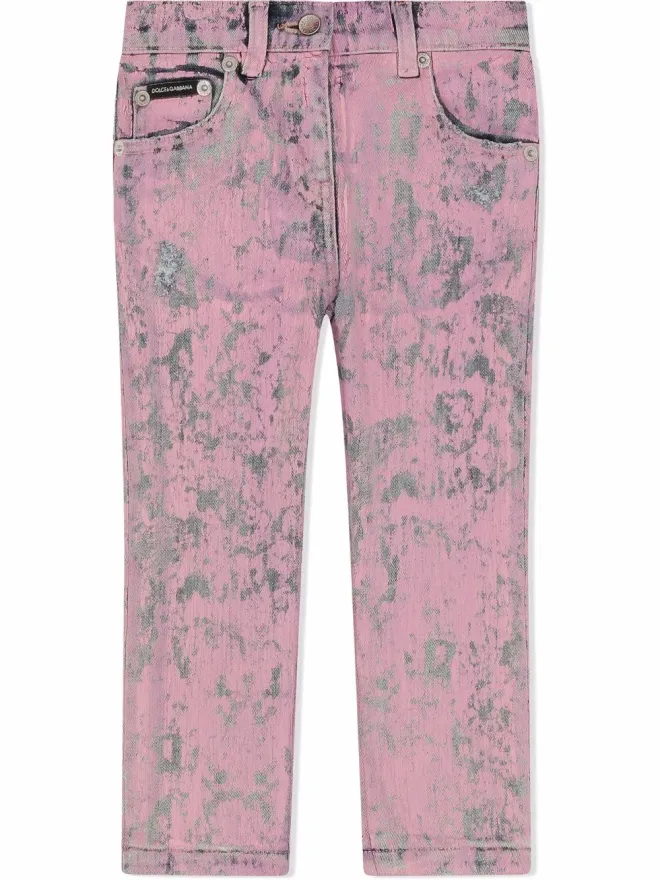 Dolce & Gabbana Kids Dolce & Gabbana Kids コーティッド・アシッドウォッシュ・ジーンズ - ピンクの商品画像