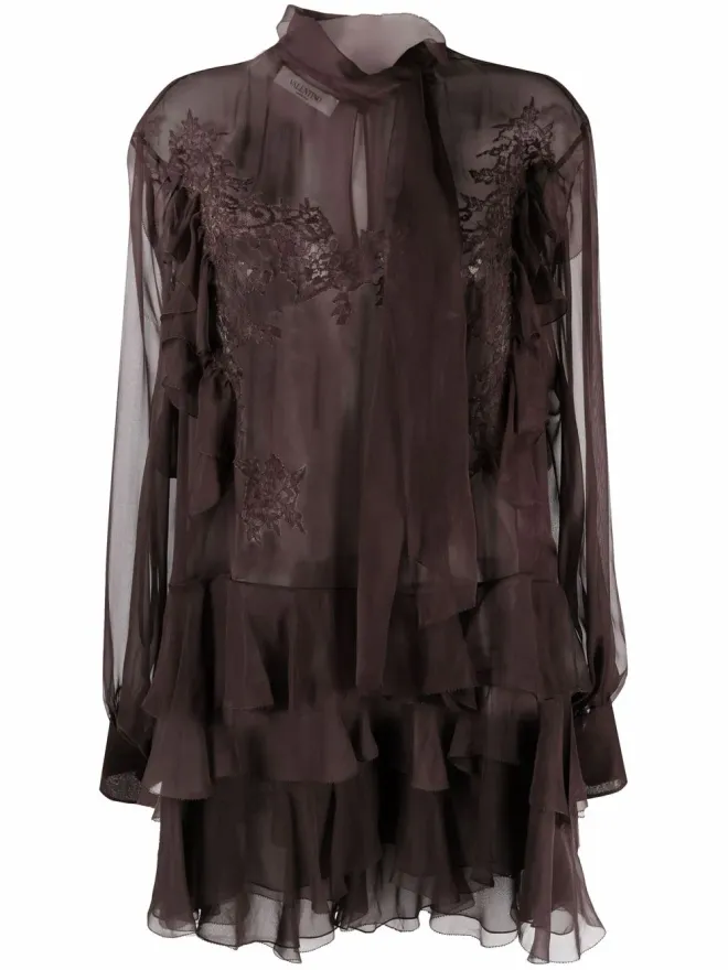 Valentino Garavani Valentino Garavani 花柄レース シルク ブラウス - ブラウンの商品画像