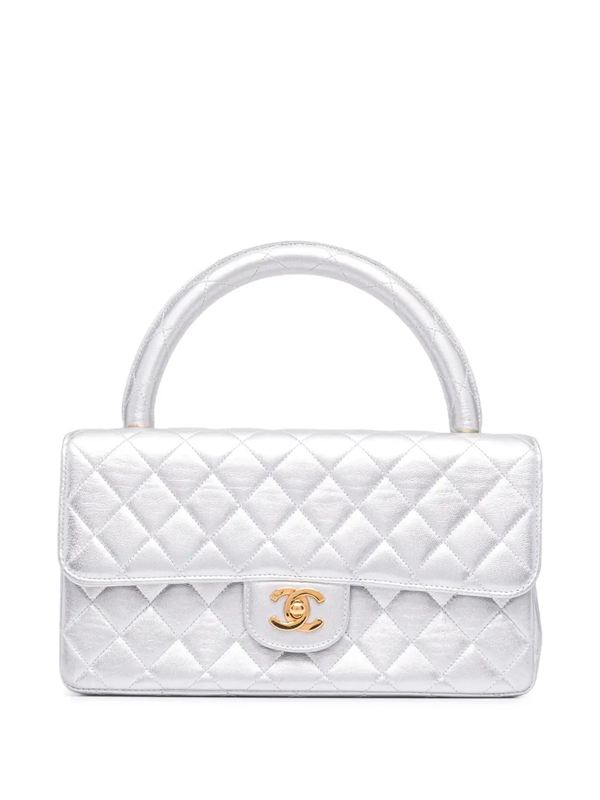 CHANEL Pre-Owned ダイヤモンドキルティング 長方形型ハンドバッグ シルバー - 画像1