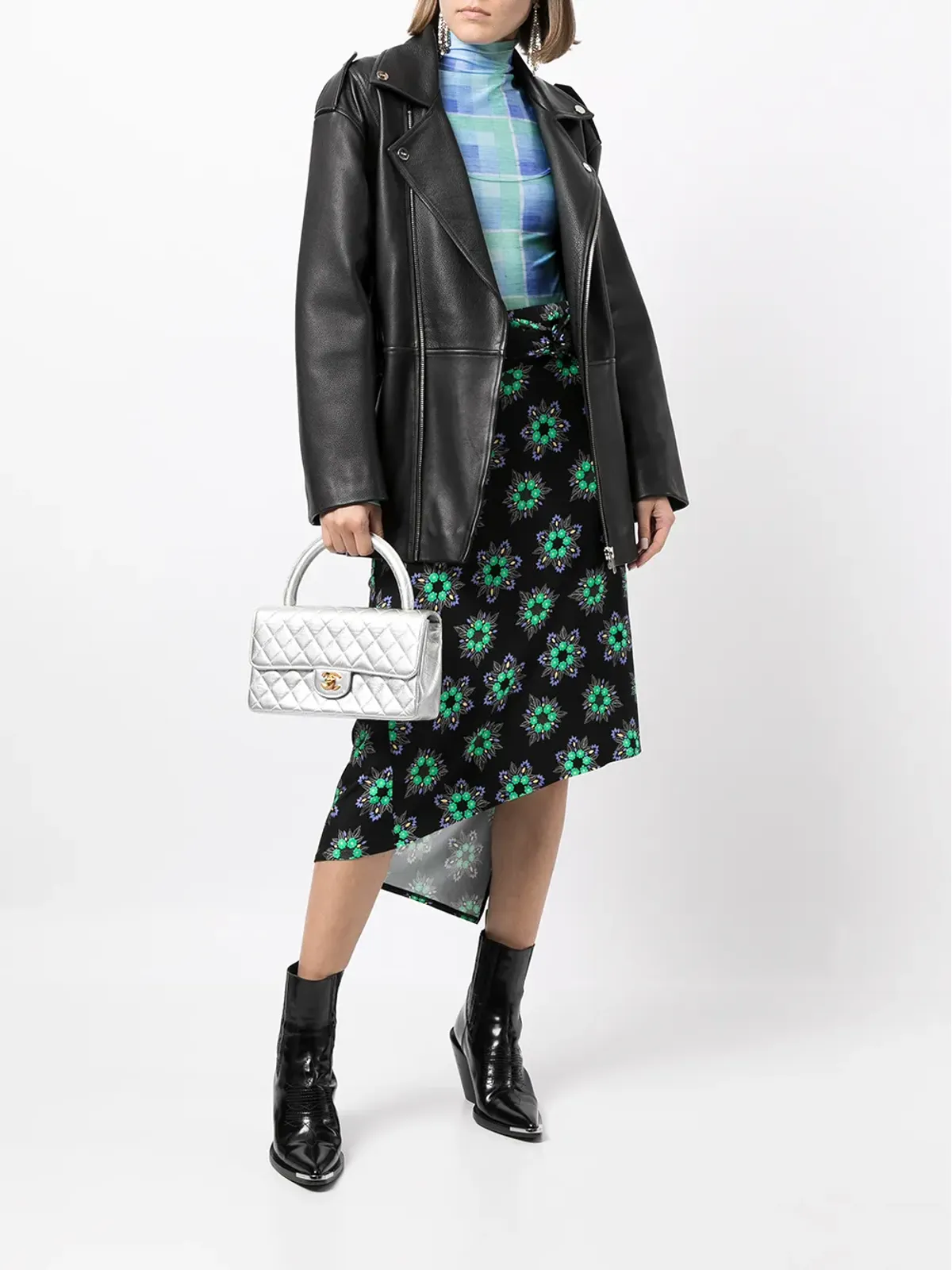CHANEL Pre-Owned ダイヤモンドキルティング 長方形型ハンドバッグ シルバー - 画像2