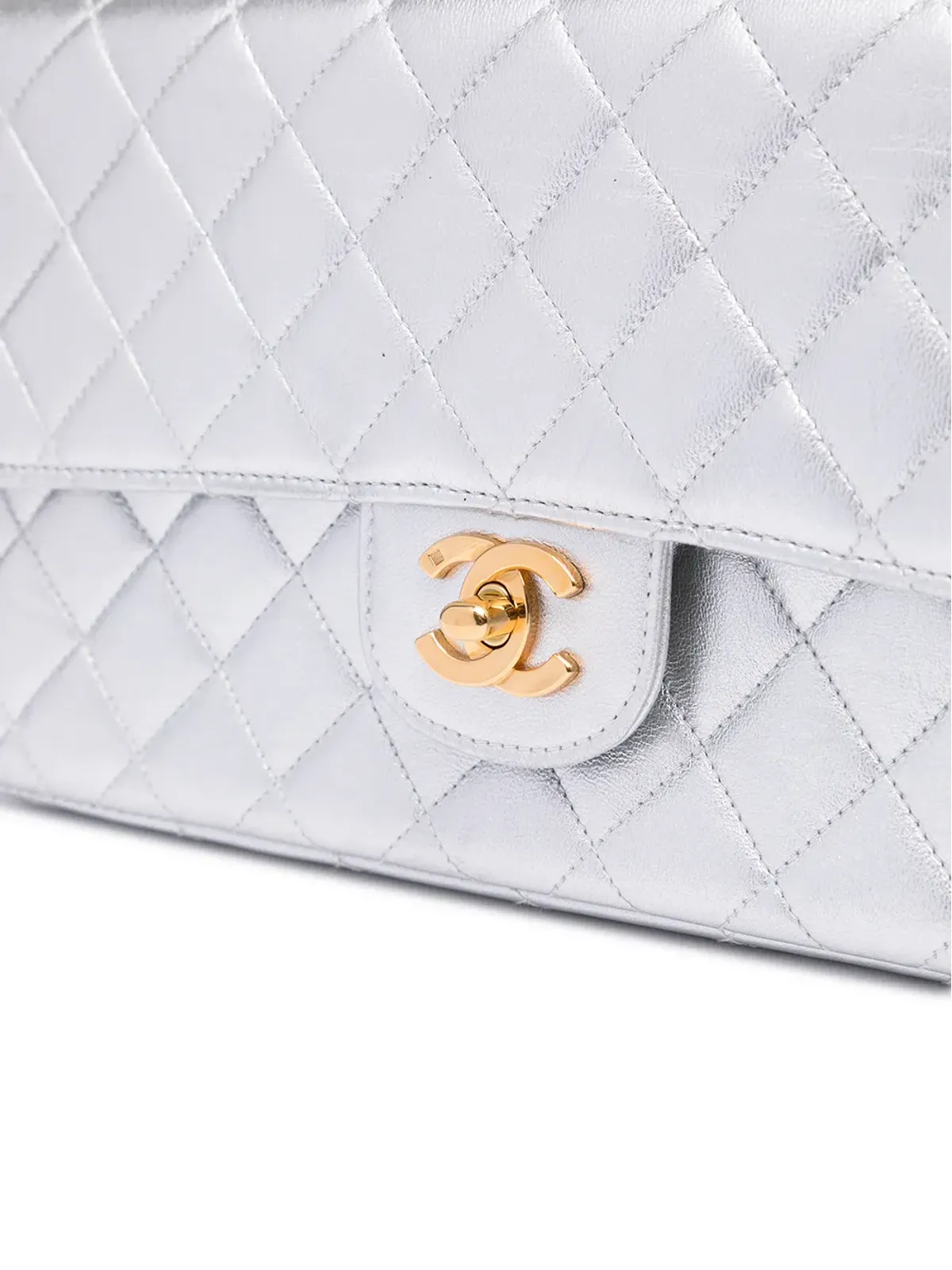CHANEL Pre-Owned ダイヤモンドキルティング 長方形型ハンドバッグ シルバー - 画像4