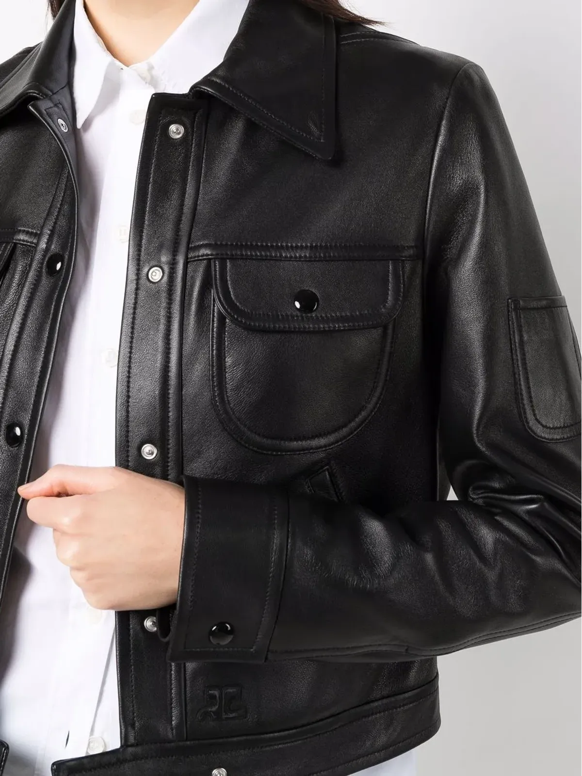 Courrèges クロップドラムスキンジャケット - ブラック - 画像5