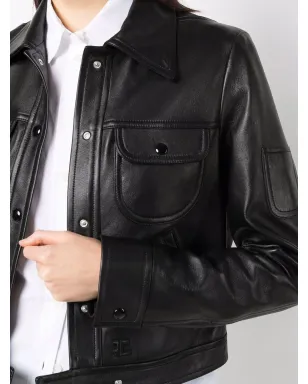 Courrèges クロップドラムスキンジャケット - ブラック - サムネイル5
