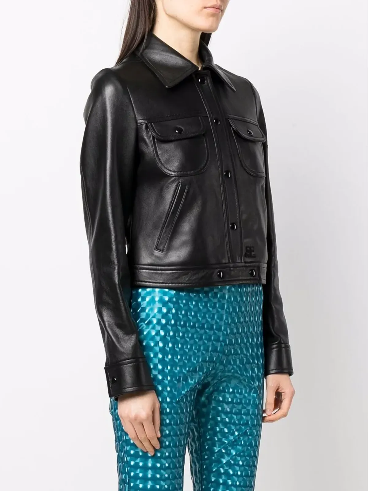 Courrèges クロップドラムスキンジャケット - ブラック - 画像3