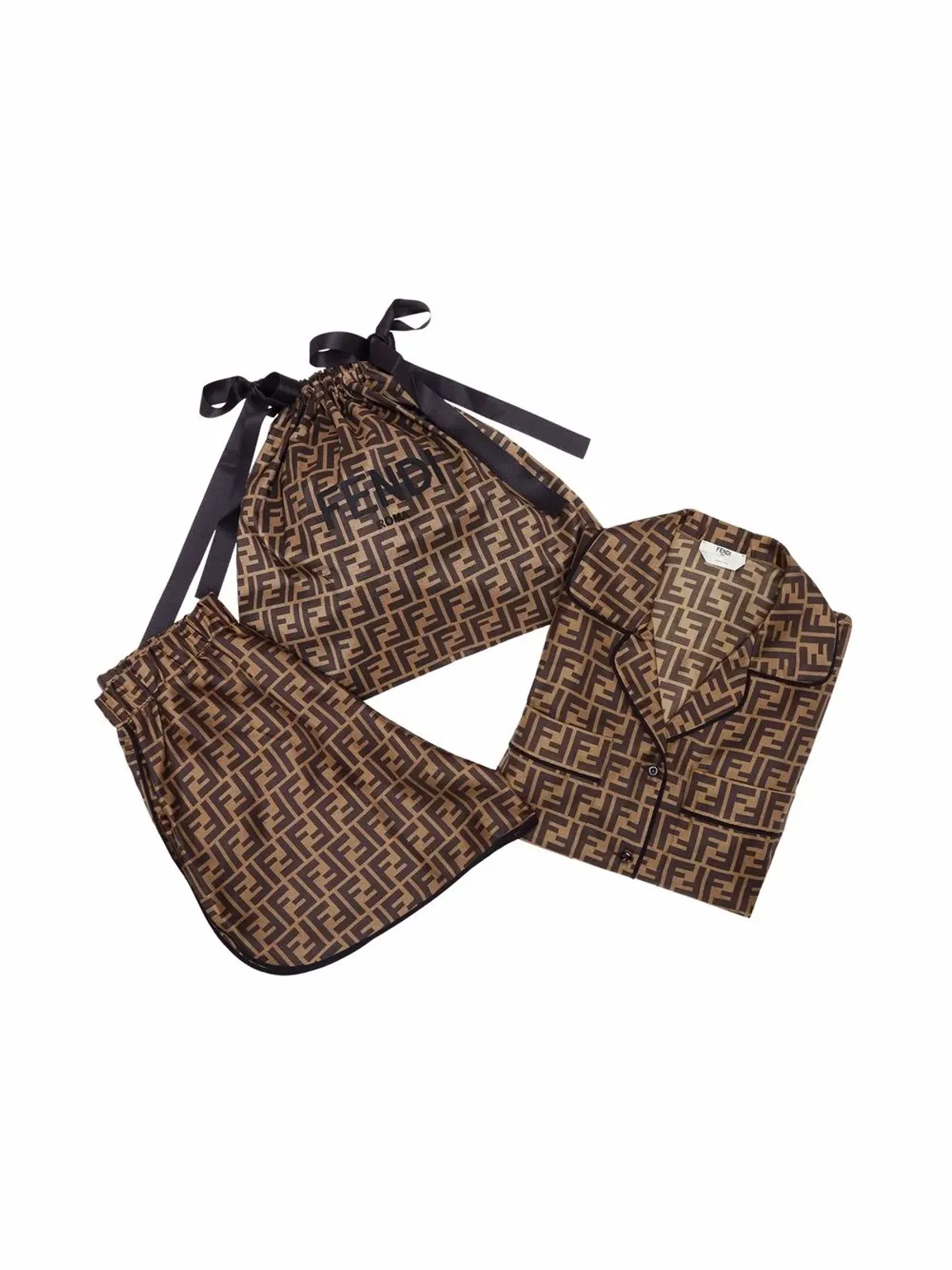 FENDI ロゴプリント シルク パジャマセット - 画像3