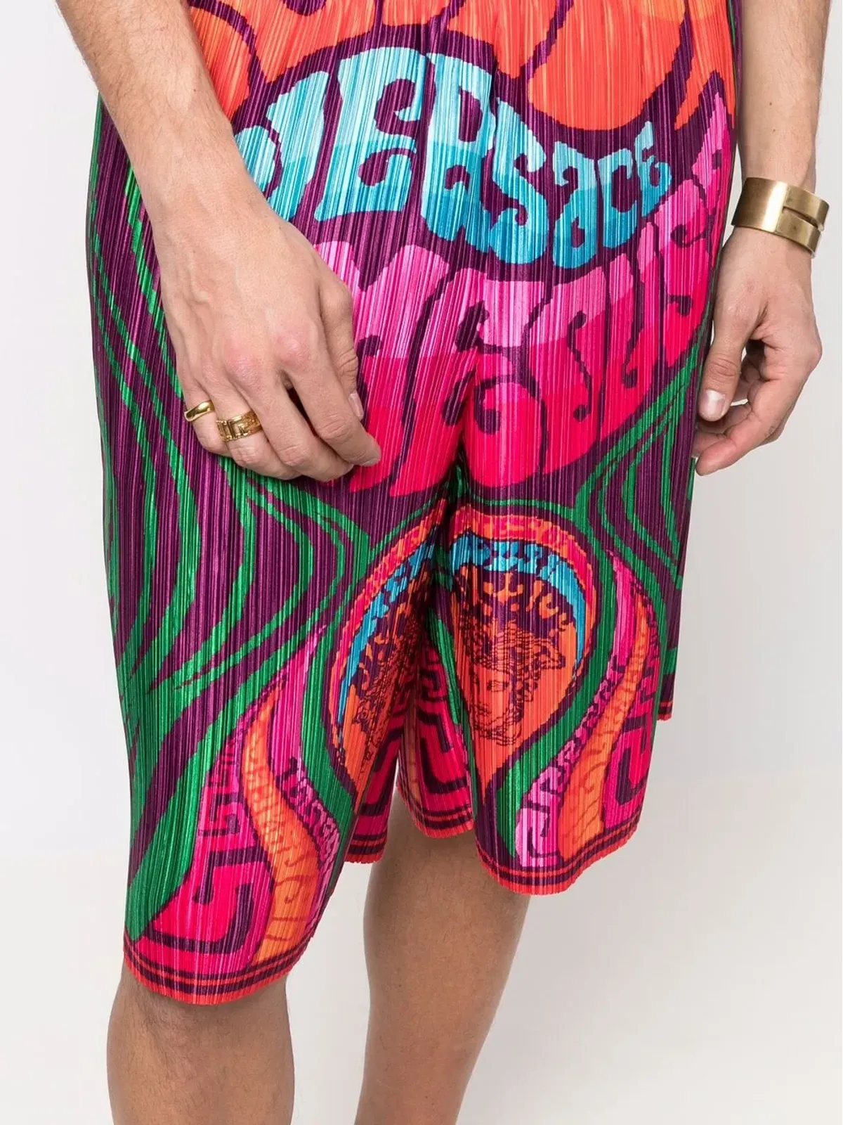 Versace ロゴプリント・プリーツショーツ - オレンジ - 画像5