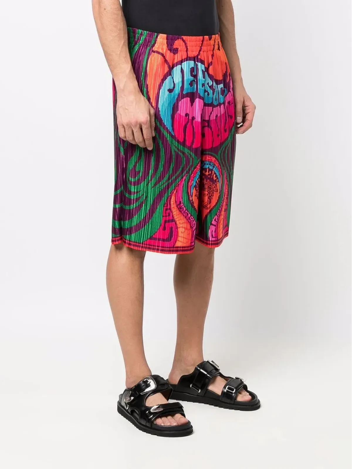 Versace ロゴプリント・プリーツショーツ - オレンジ - 画像3