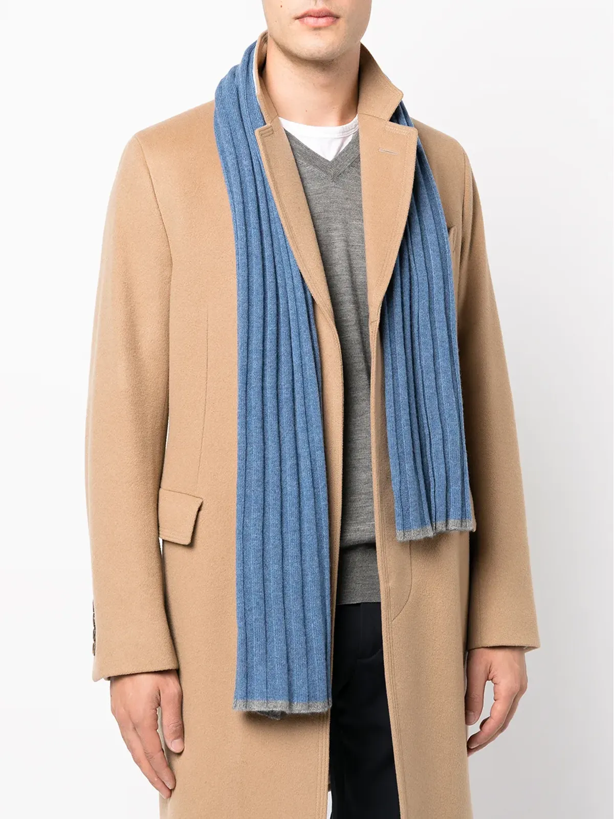 Brunello Cucinelli リブ編みカシミヤスカーフ（ブルー） - 画像2