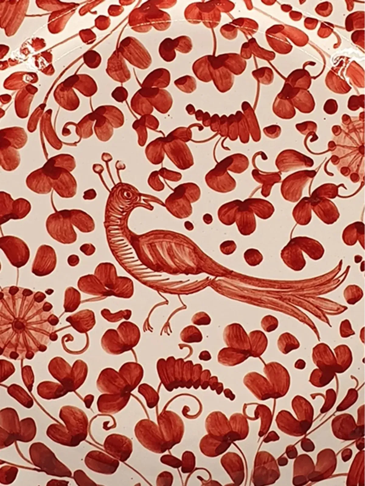 Les-Ottomans 孔雀の手描きプレート - レッド - 画像2