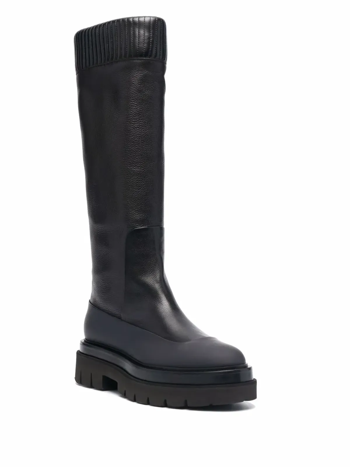 Santoni リブディテール付きレザー膝丈ブーツ - 画像2