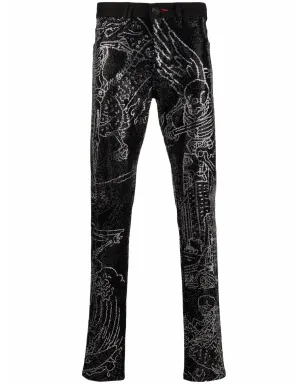 Philipp Plein スケルトンタトゥー ストレートジーンズ ブラック - サムネイル1