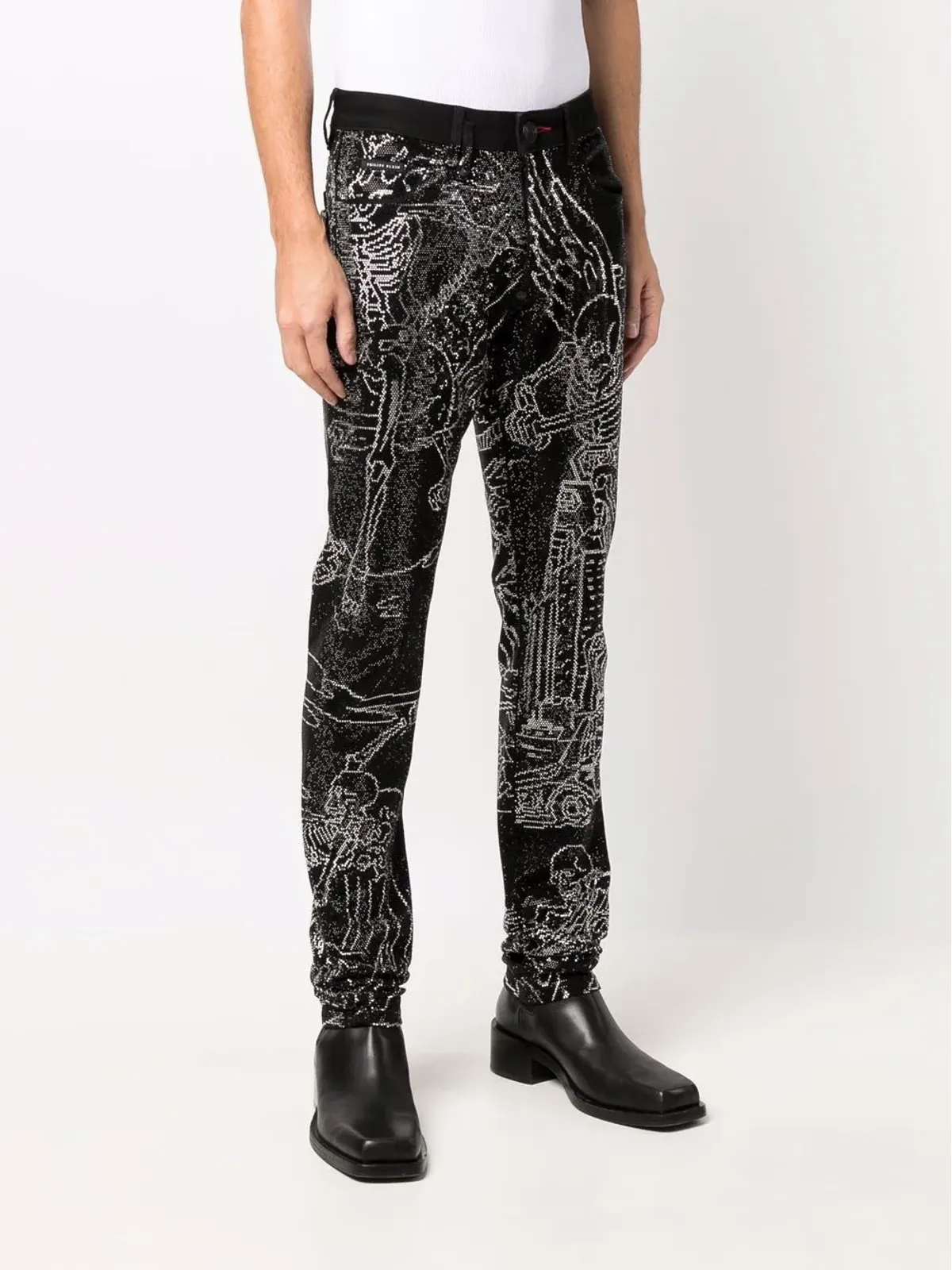 Philipp Plein スケルトンタトゥー ストレートジーンズ ブラック - 画像3