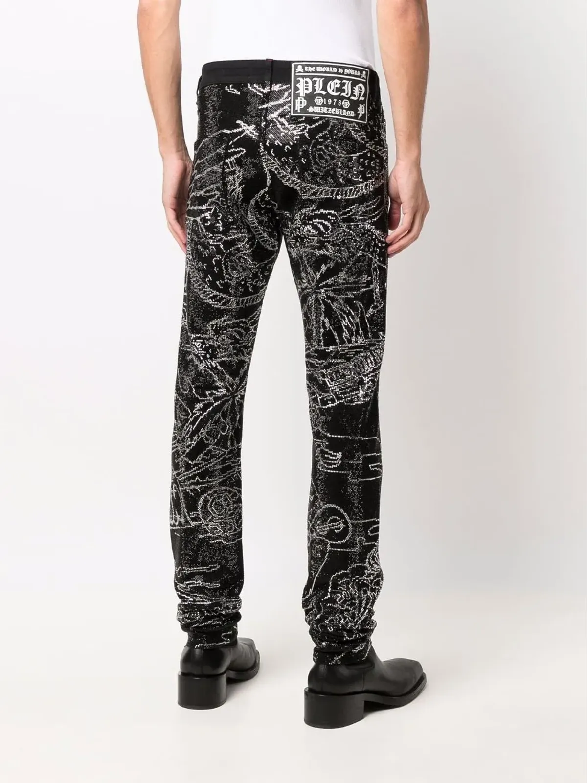 Philipp Plein スケルトンタトゥー ストレートジーンズ ブラック - 画像4