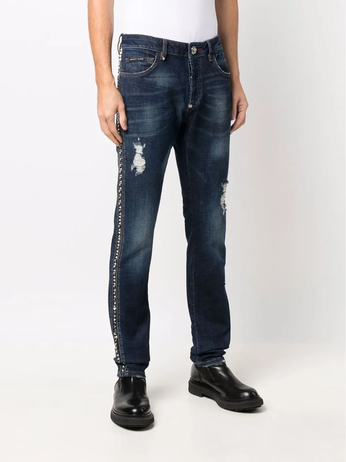 Philipp Plein デニム ダメージ加工ストレートジーンズ - 画像3