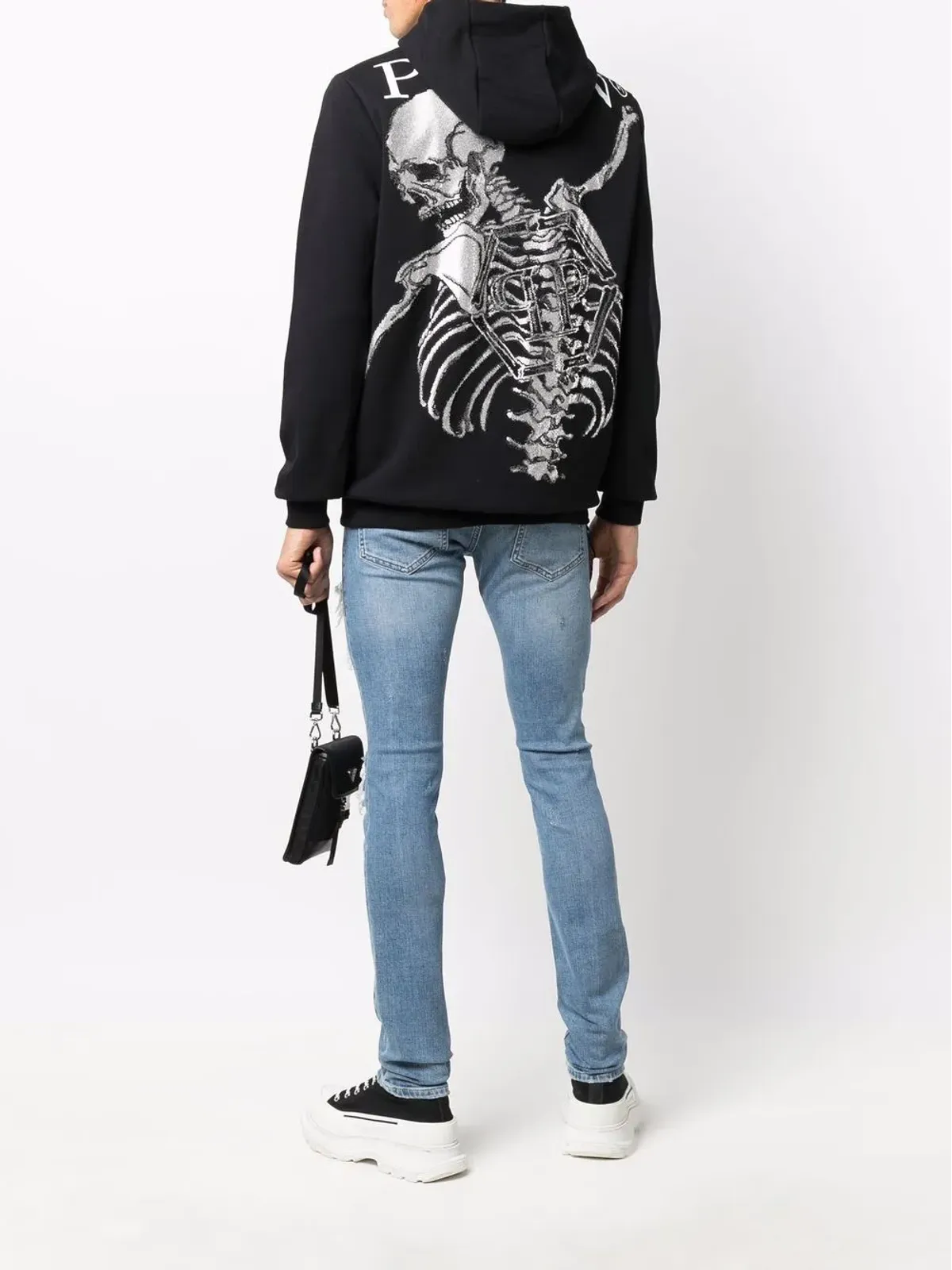 Philipp Plein スケルトンプリント プルオーバーフーディー（ブラック） - 画像2
