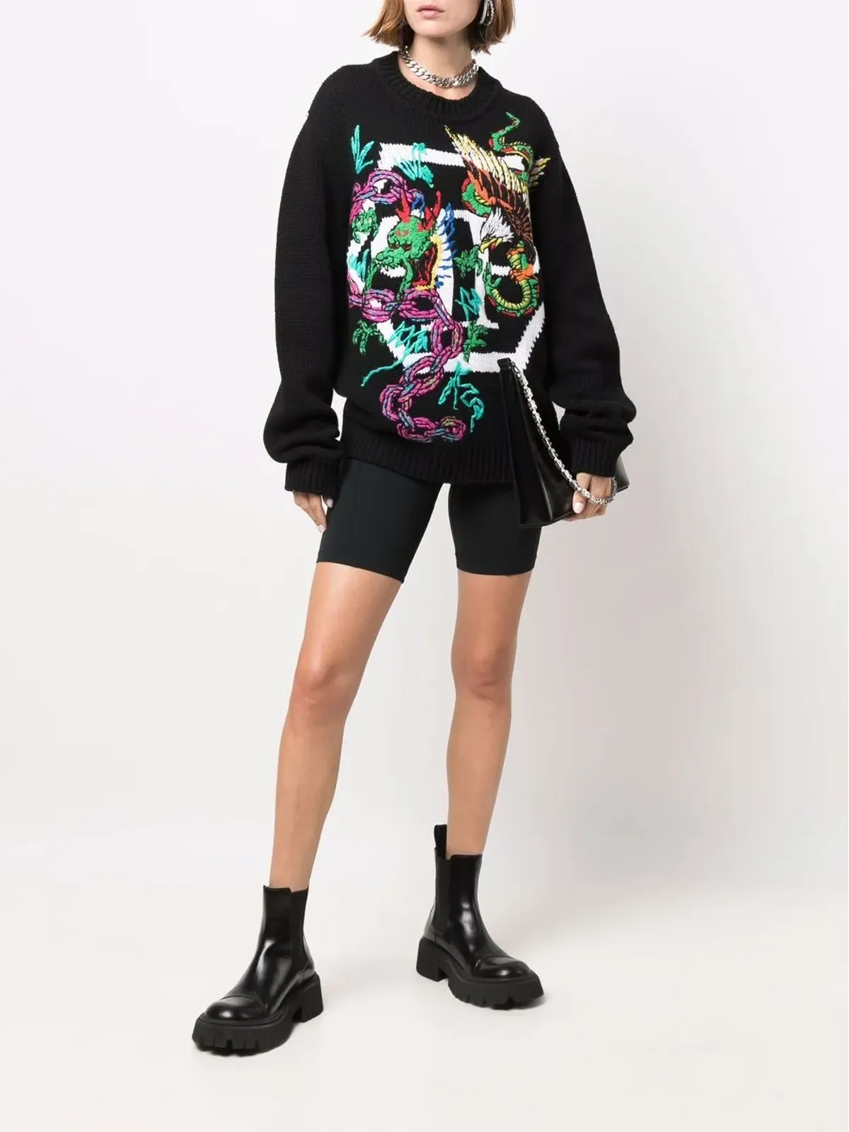 Philipp Plein パターン柄インターシャ編みニットセーター - 画像3