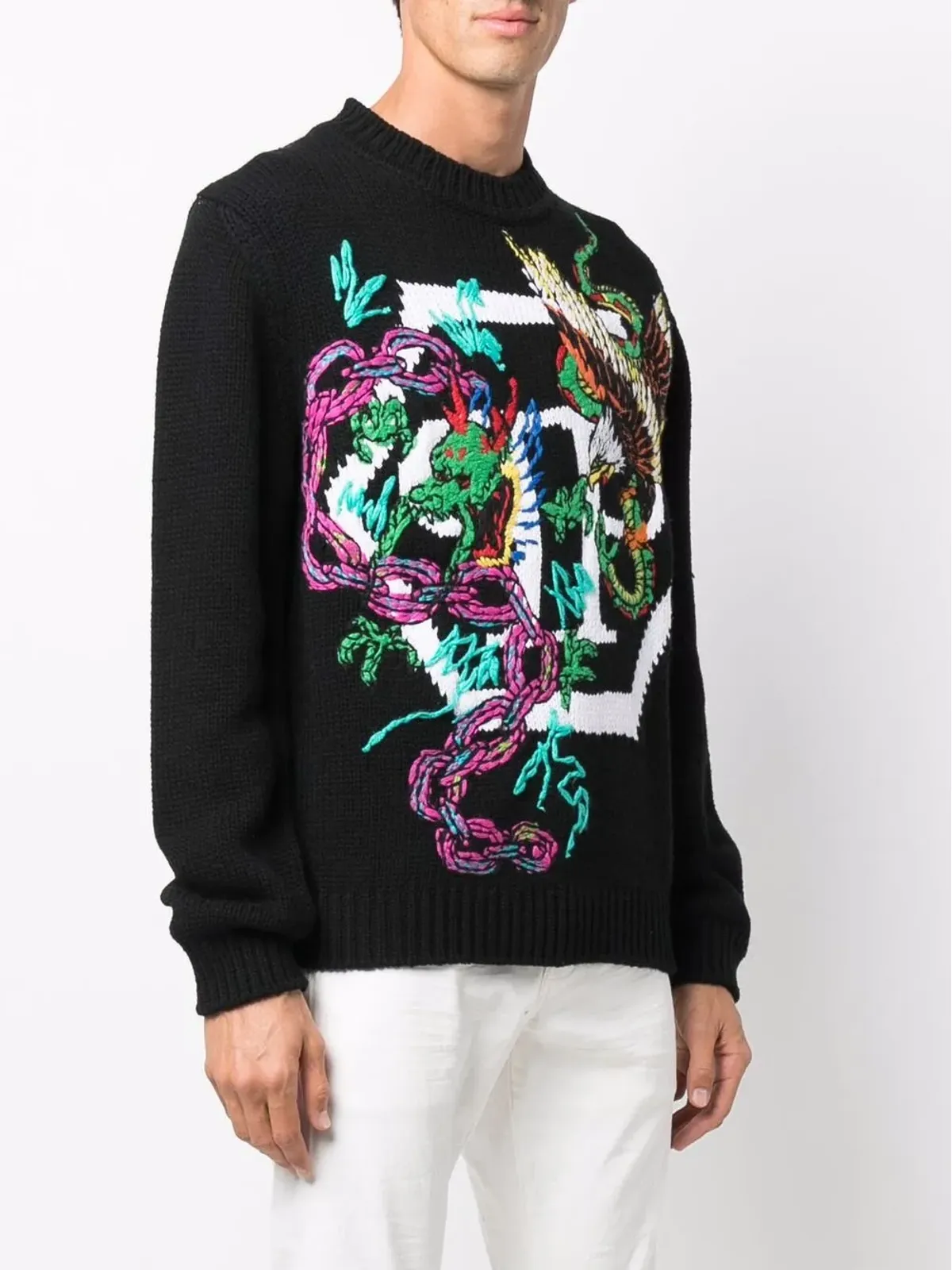 Philipp Plein パターン柄インターシャ編みニットセーター - 画像4