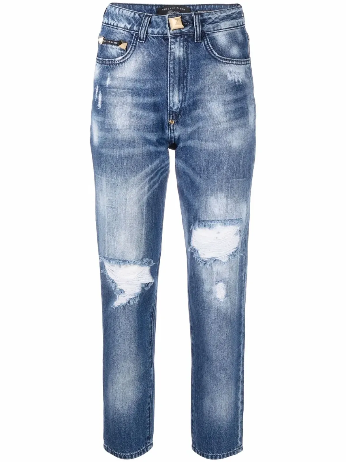 Philipp Plein ハイライズ ダメージ加工 クロップドジーンズ - ブルー - 画像1