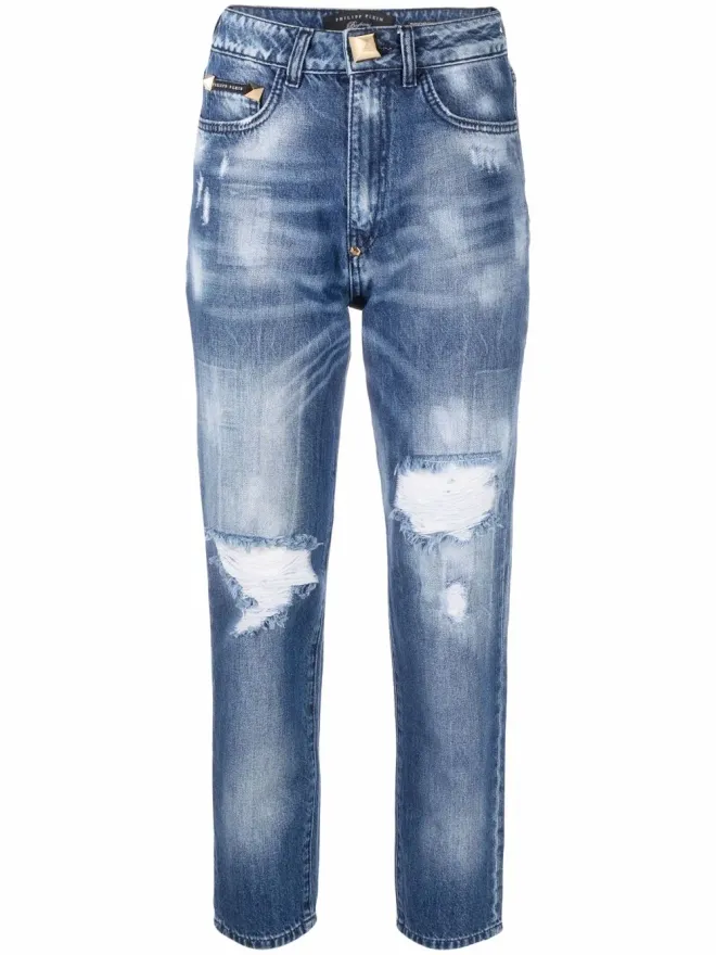 Philipp Plein Philipp Plein ハイライズ ダメージ加工 クロップドジーンズ - ブルーの商品画像