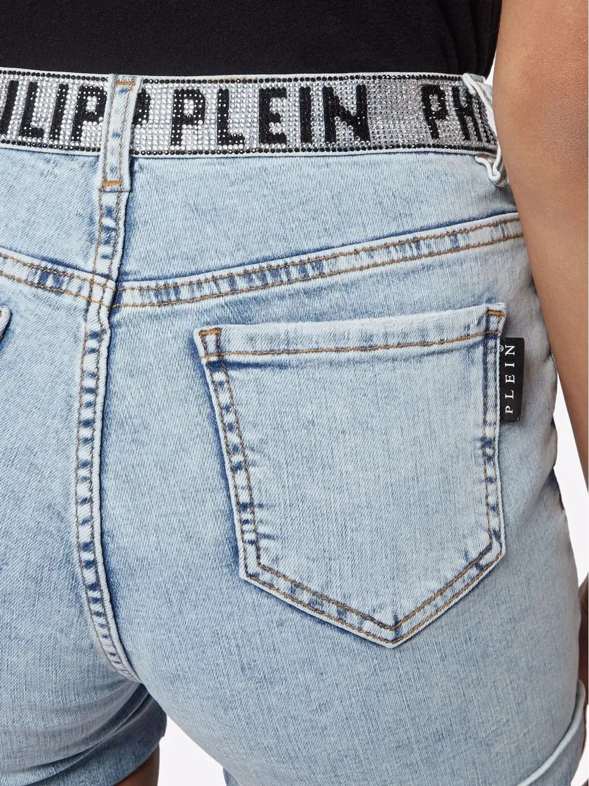 Philipp Plein ロゴ入りウエストバンド デニムショートパンツ - 画像5