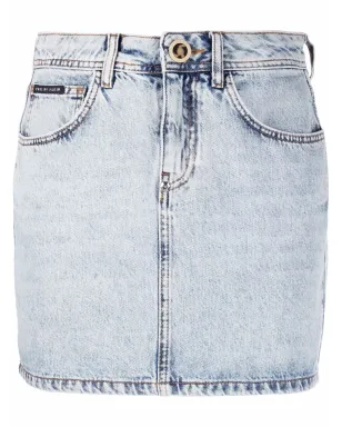 Philipp Plein スカル刺繍デニムミニスカート - ブルー - サムネイル1
