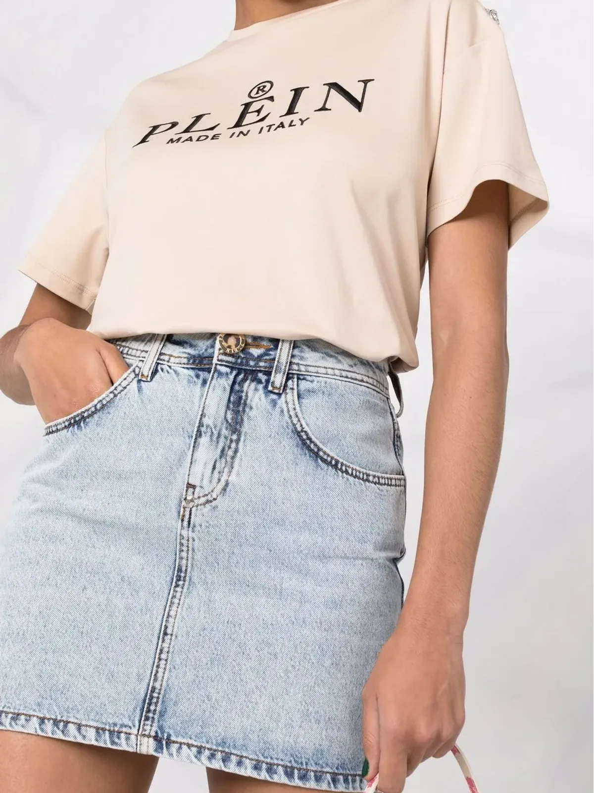 Philipp Plein スカル刺繍デニムミニスカート - ブルー - 画像5