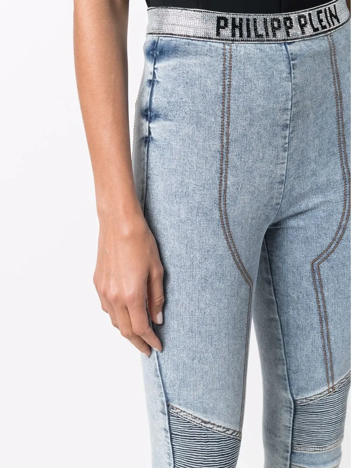 Philipp Plein ロゴ入りウエストバンドデニムレギンス - 画像5