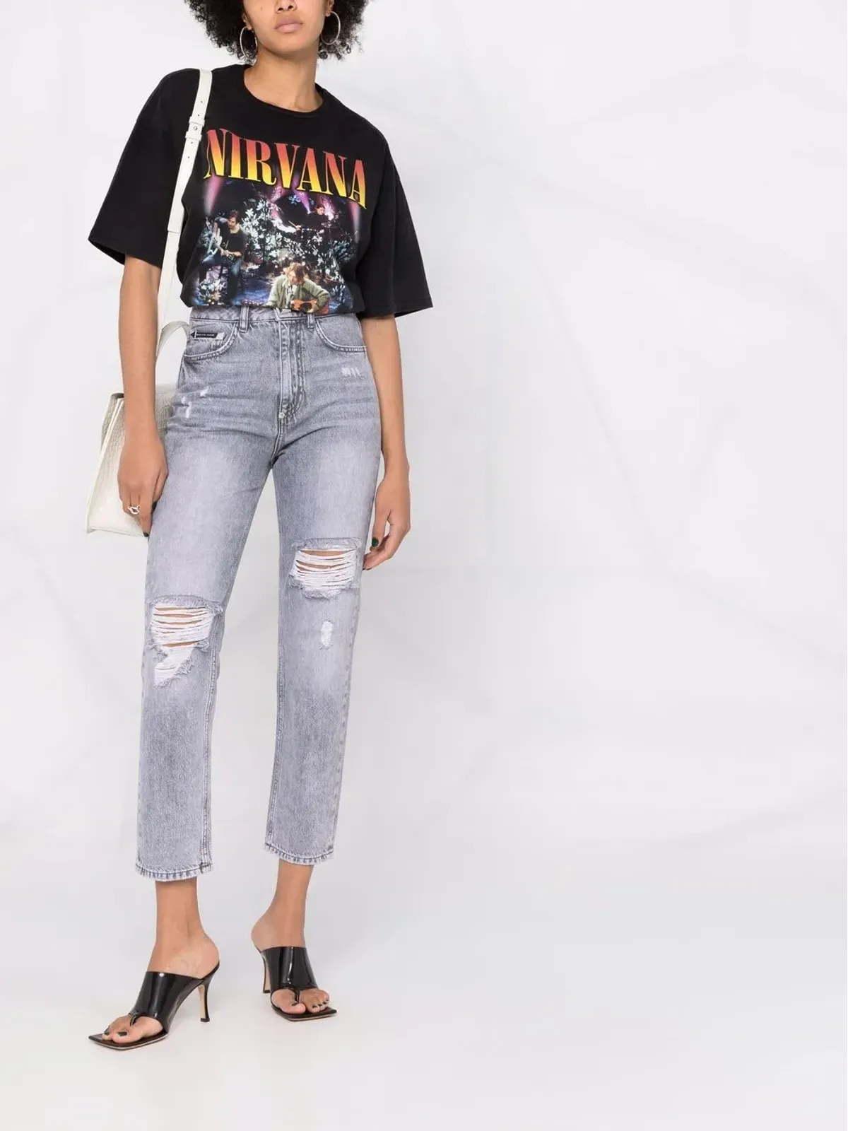 Philipp Plein リップドクロップドジーンズ グレー - 画像2