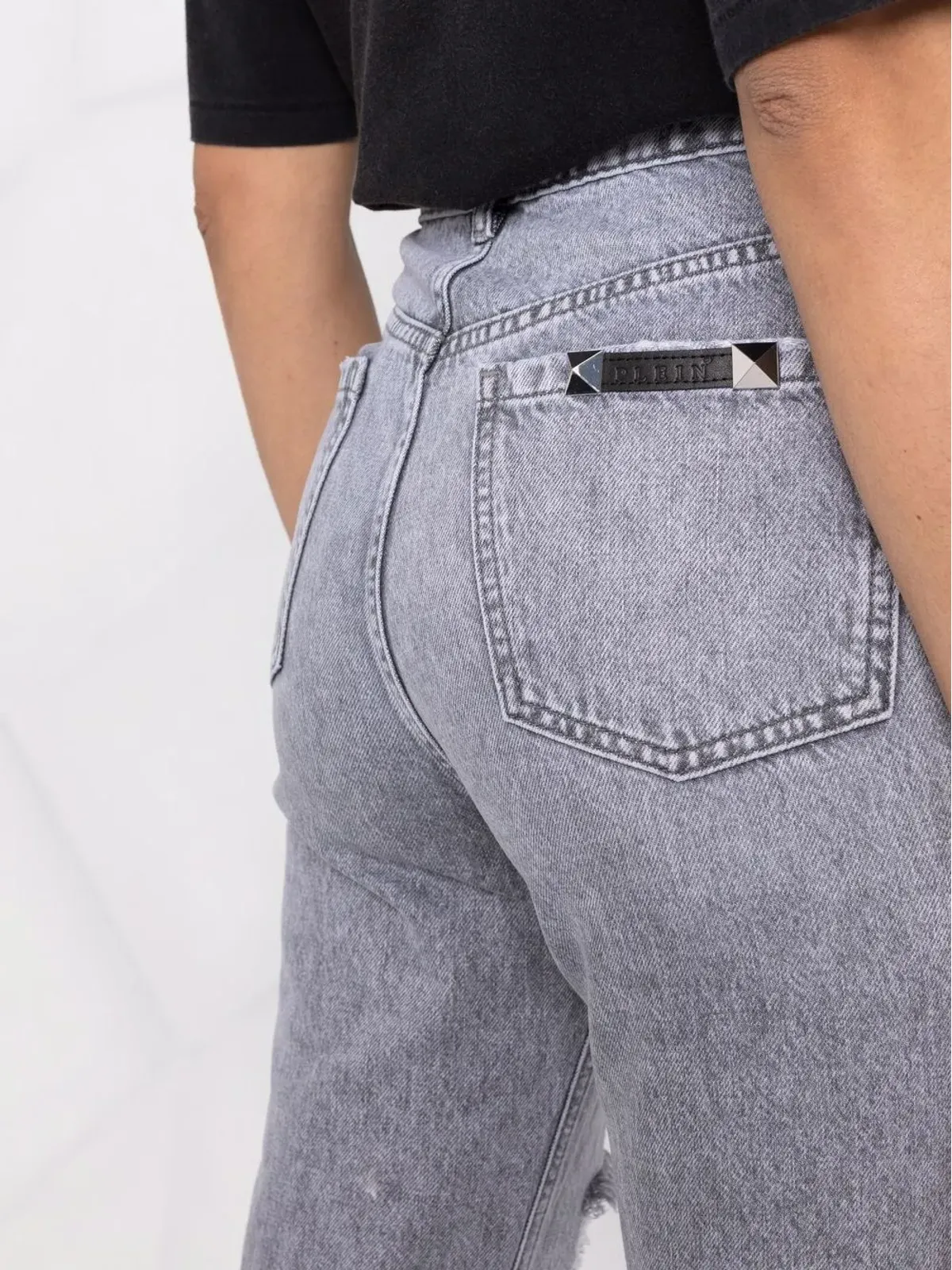 Philipp Plein リップドクロップドジーンズ グレー - 画像3