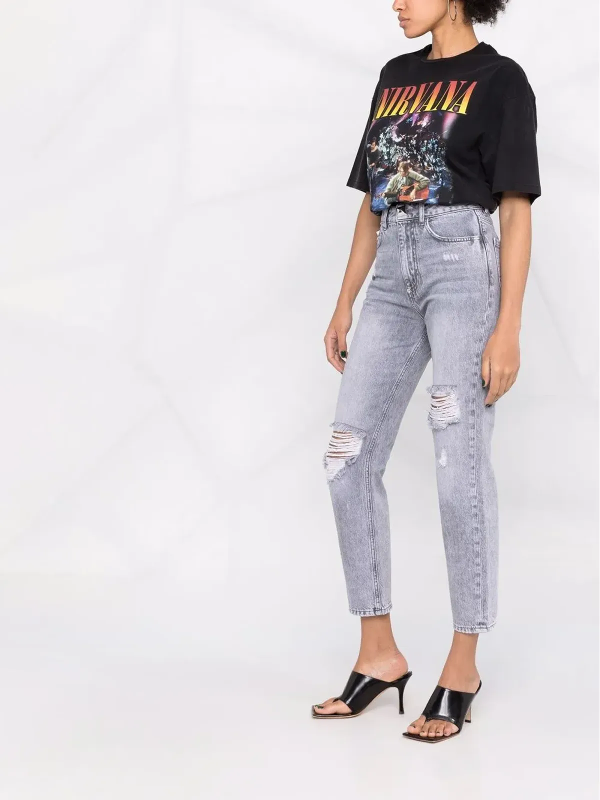 Philipp Plein リップドクロップドジーンズ グレー - 画像4