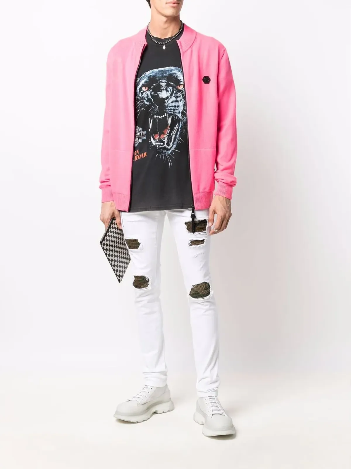 Philipp Plein ロゴパッチジップアップカーディガン - 画像2