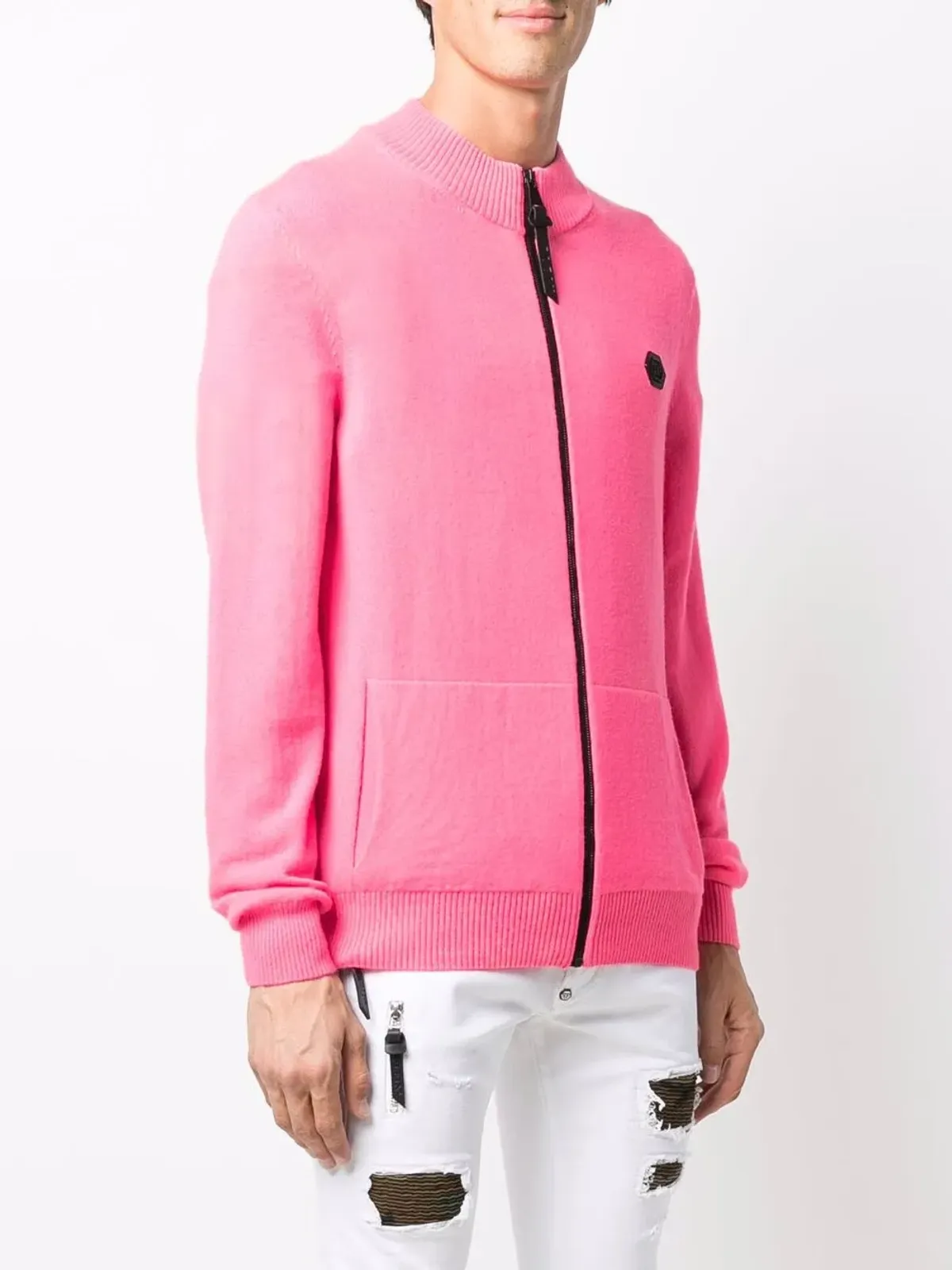 Philipp Plein ロゴパッチジップアップカーディガン - 画像3
