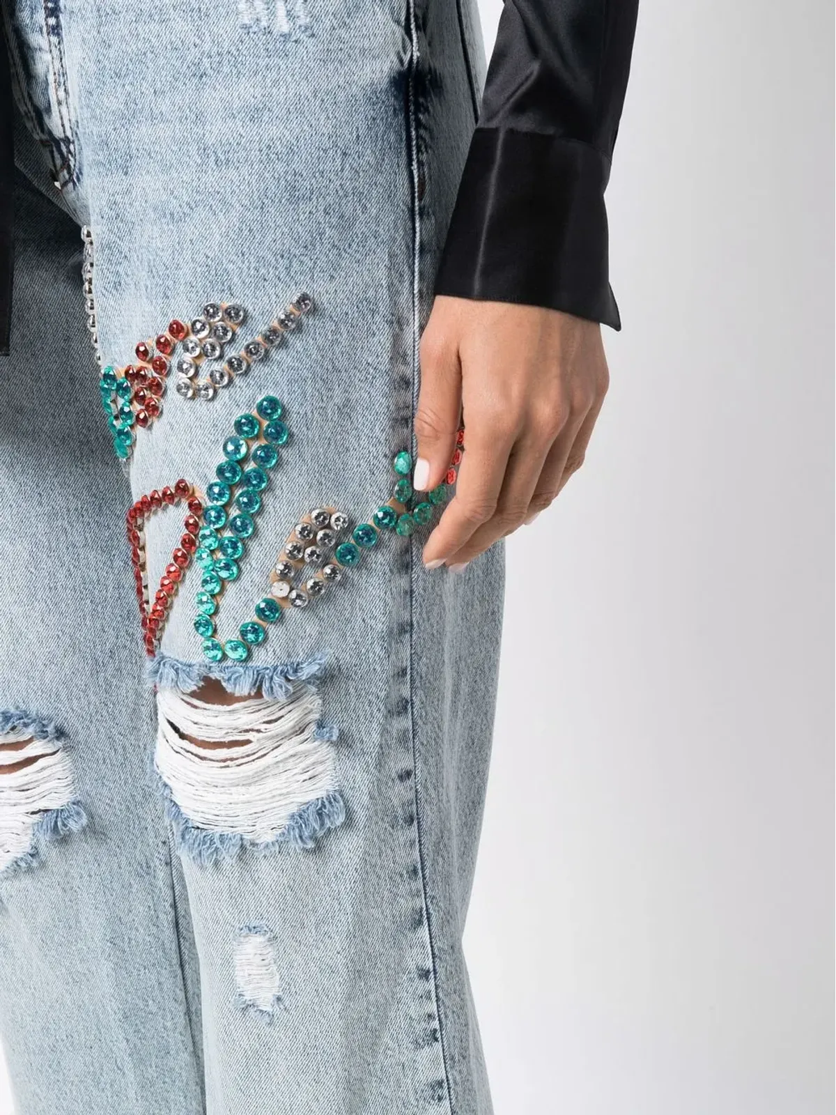 Philipp Plein スタッズ付き ワイドレッグデニムジーンズ ブルー - 画像5