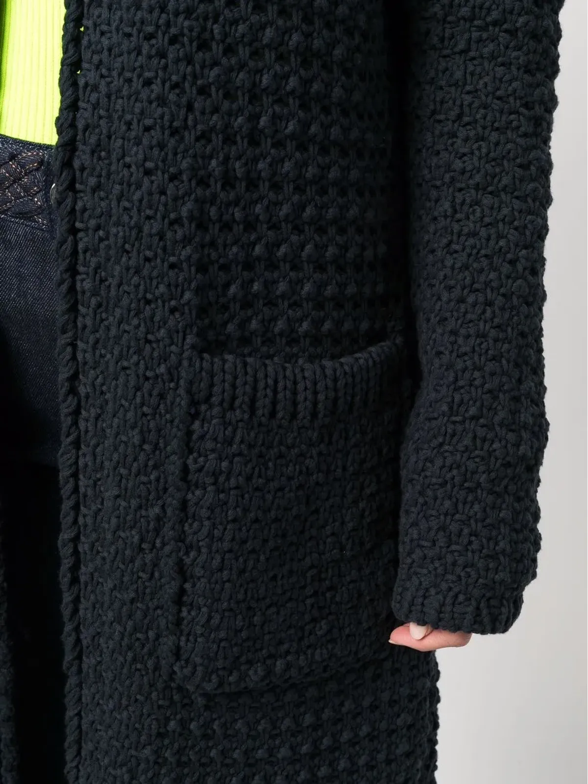 Antonino Valenti ざっくりニット フリンジエッジ カーデコート ブルー - 画像5
