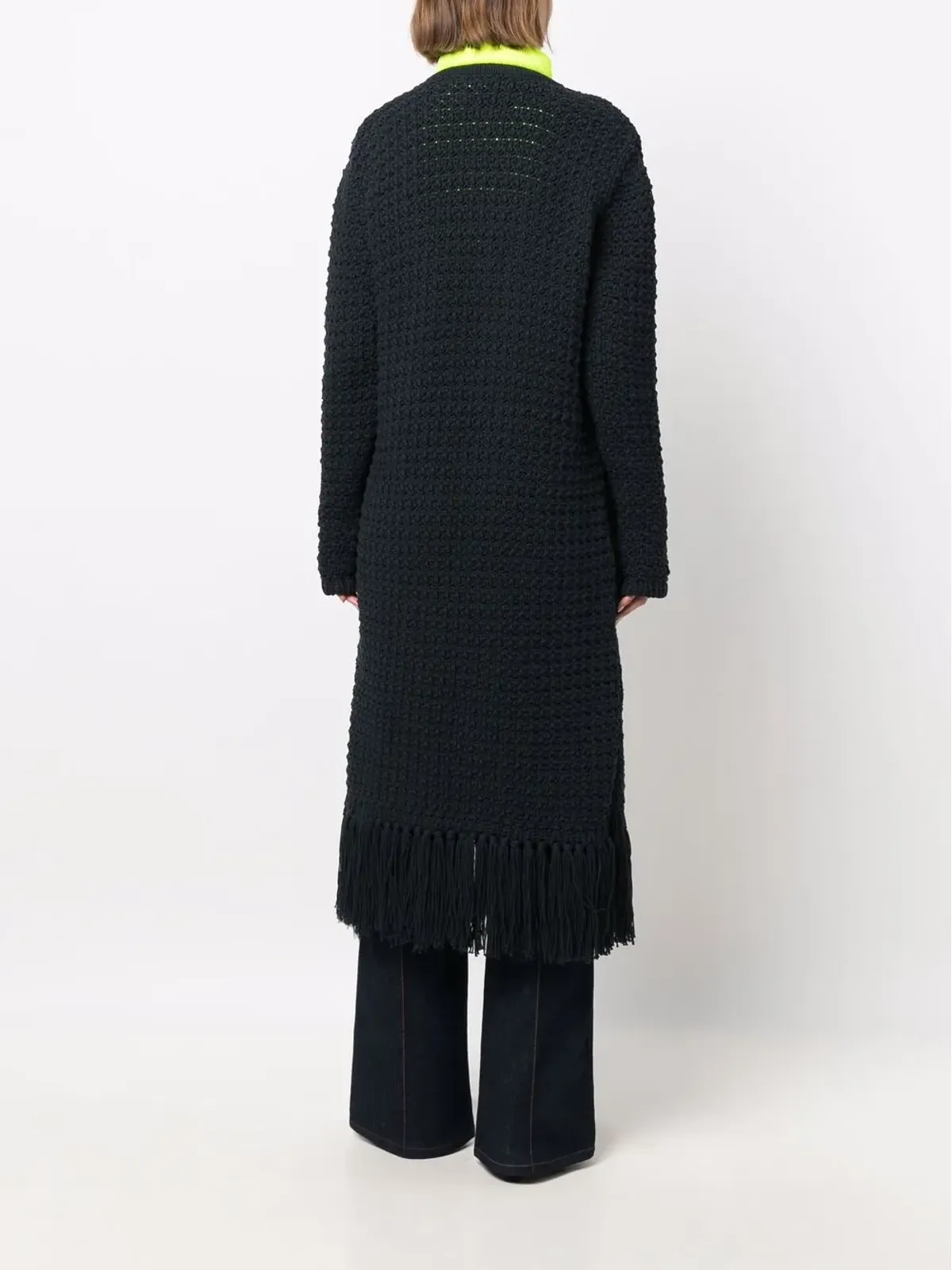 Antonino Valenti ざっくりニット フリンジエッジ カーデコート ブルー - 画像4