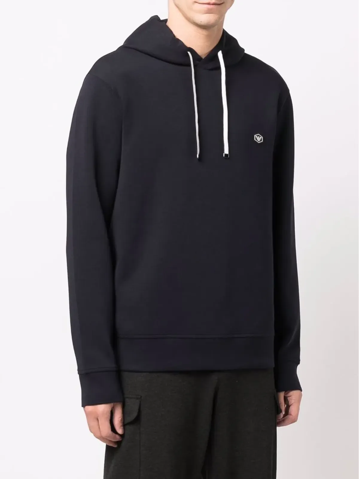 Emporio Armani ロゴパッチ付きネイビー長袖フーディー - 画像3