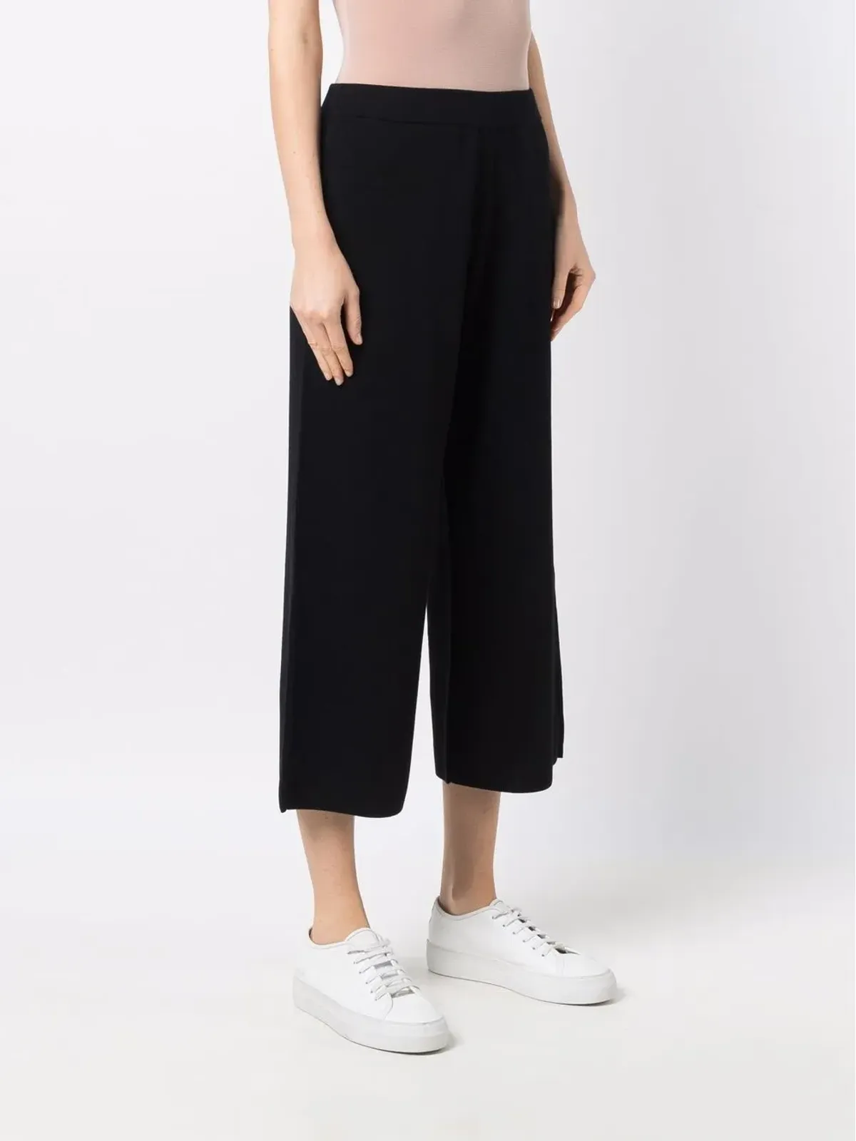 Allude クロップド ワイドレッグ ウールパンツ ブラック - 画像3