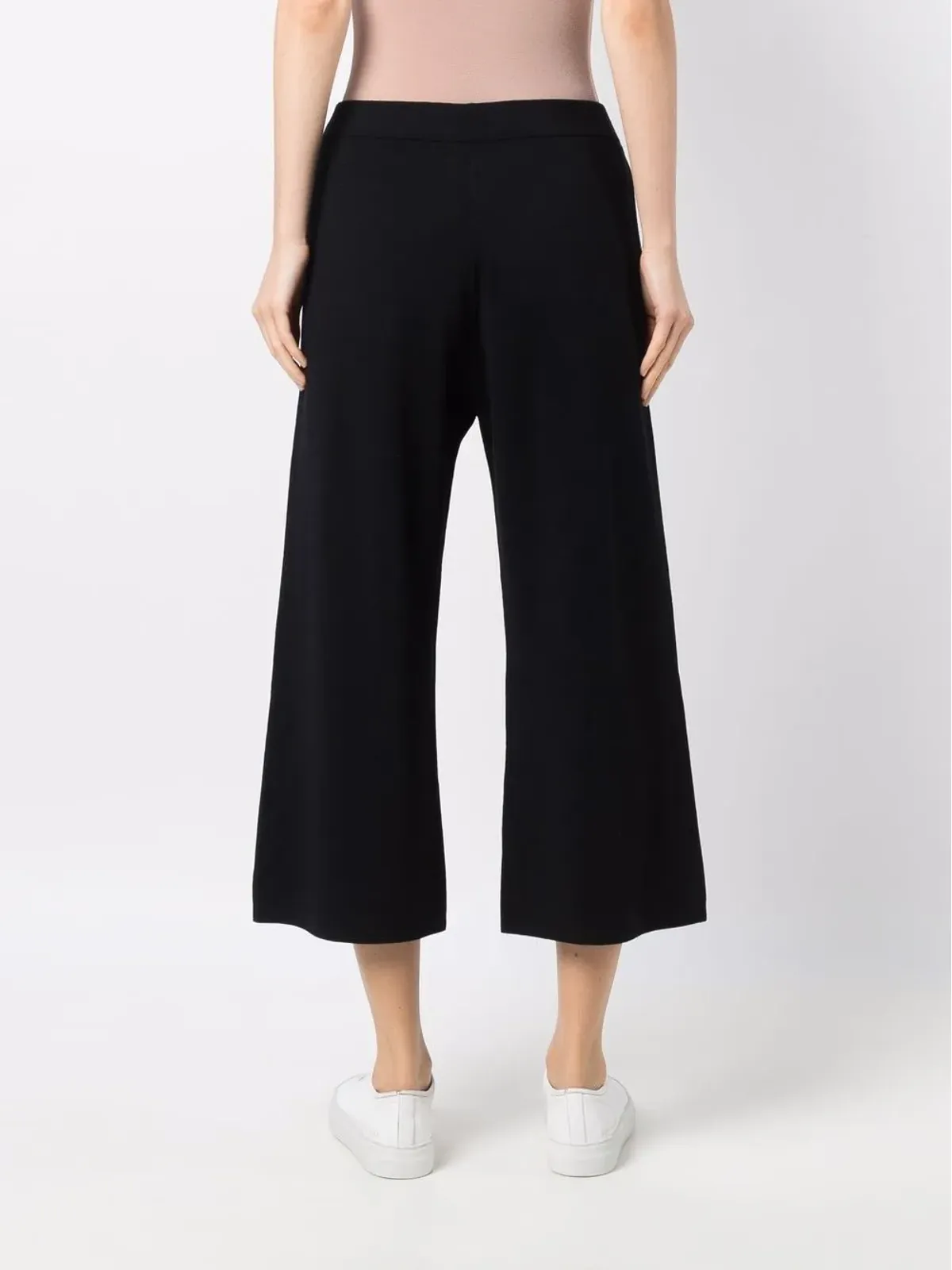 Allude クロップド ワイドレッグ ウールパンツ ブラック - 画像4