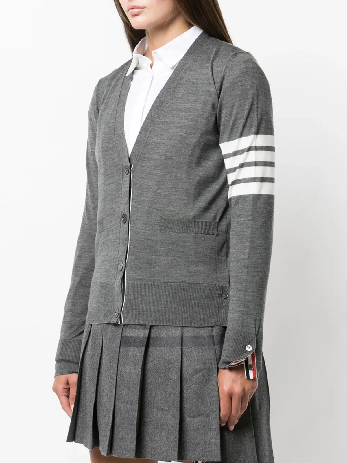 Thom Browne 4バー・ストライプ Vネック カーディガン - Grey - 画像3