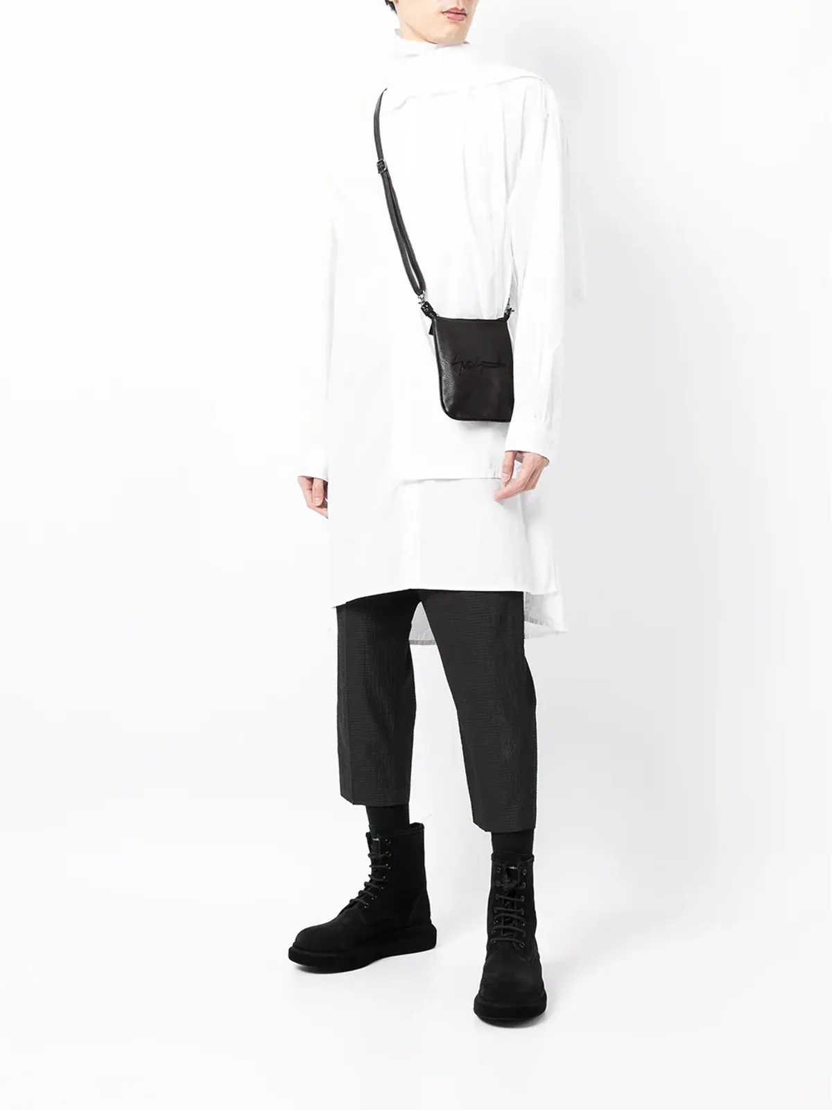Discord Yohji Yamamoto ロゴ刺繍入りレザーショルダーバッグ - 画像2