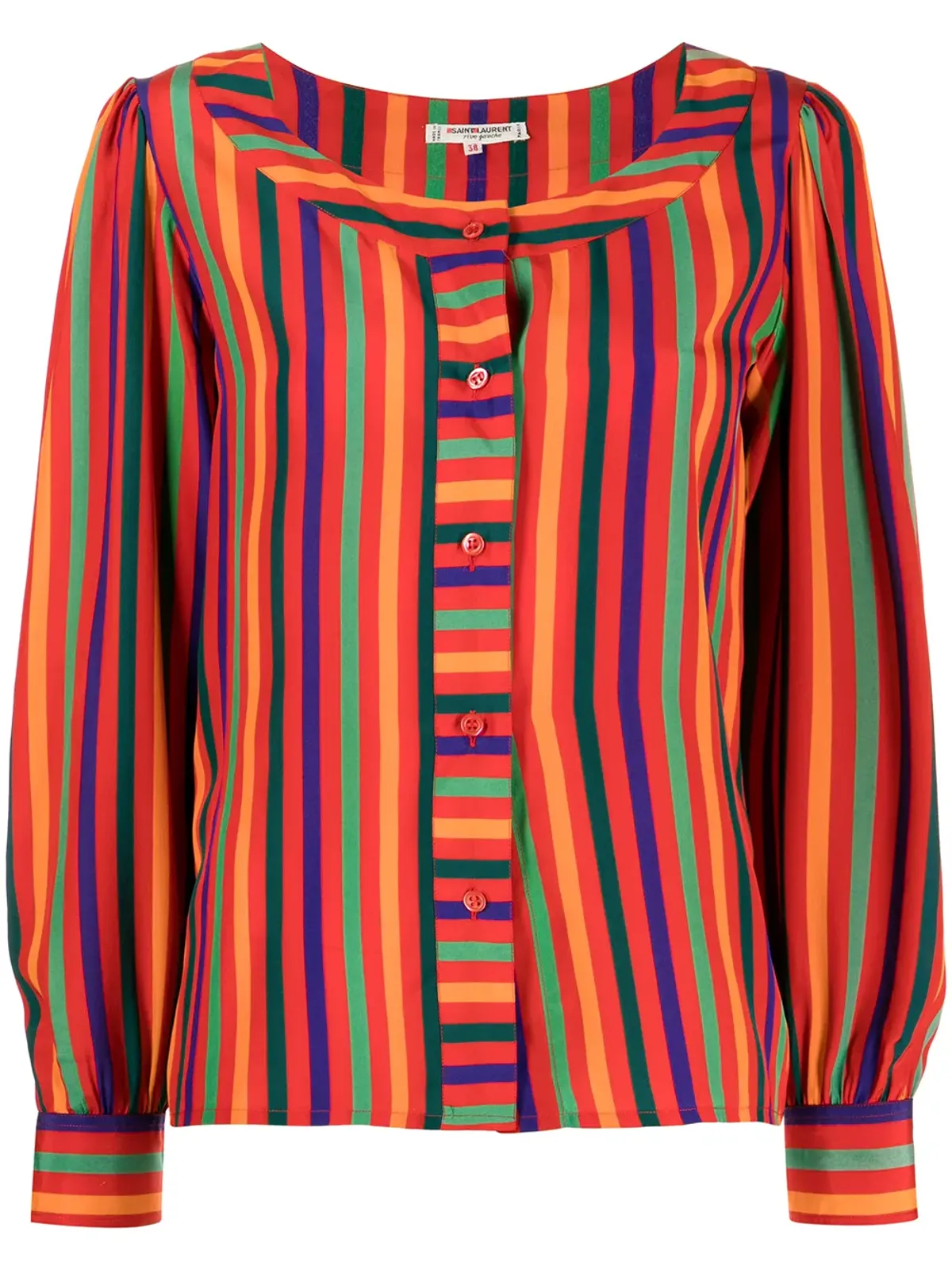 Saint Laurent ビンテージ 1991年リヴ・ゴーシュ ストライプ入り シルク ブラウス - レッド - 画像1