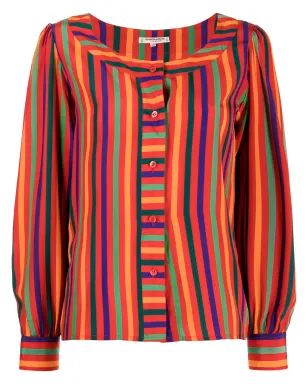 Saint Laurent ビンテージ 1991年リヴ・ゴーシュ ストライプ入り シルク ブラウス - レッド - サムネイル1