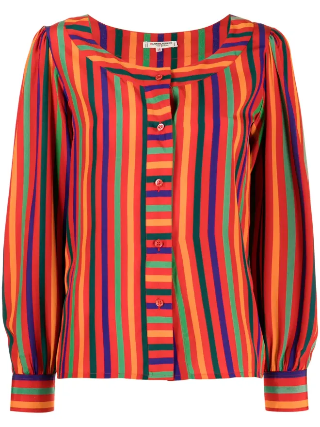 Saint Laurent Pre-Owned Saint Laurent ビンテージ 1991年リヴ・ゴーシュ ストライプ入り シルク ブラウス - レッドの商品画像