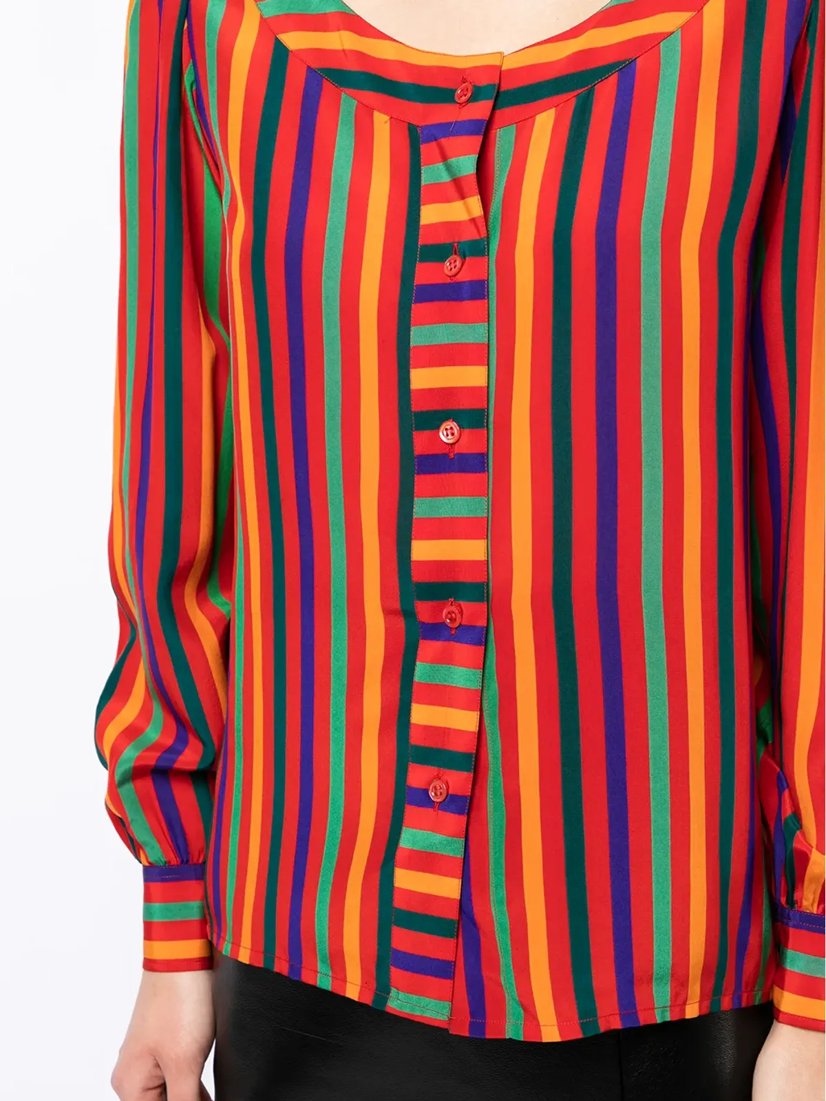 Saint Laurent ビンテージ 1991年リヴ・ゴーシュ ストライプ入り シルク ブラウス - レッド - 画像5