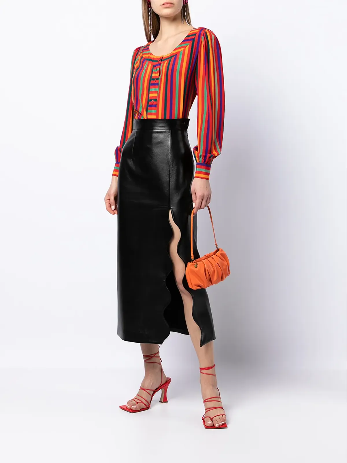 Saint Laurent ビンテージ 1991年リヴ・ゴーシュ ストライプ入り シルク ブラウス - レッド - 画像2