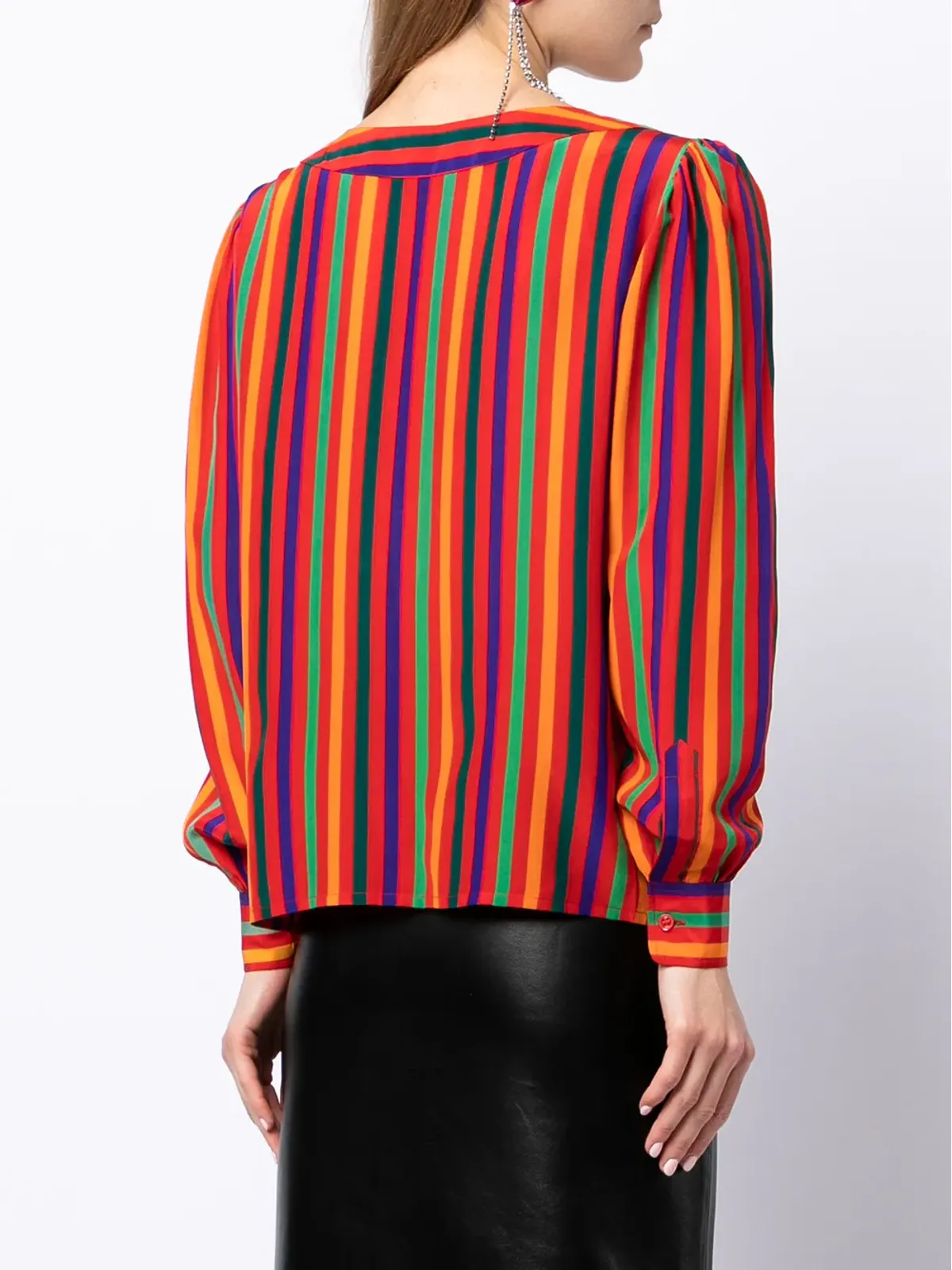 Saint Laurent ビンテージ 1991年リヴ・ゴーシュ ストライプ入り シルク ブラウス - レッド - 画像4