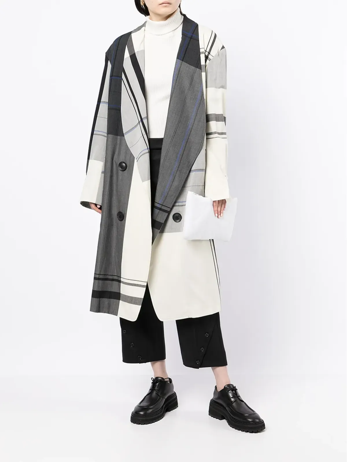 Y's チェック柄シングルブレストコート - 画像2